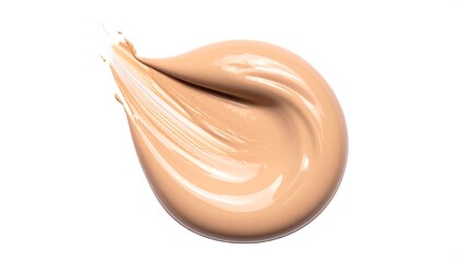 A light beige foundation smear displays a smooth, flowing texture against a pure white background.