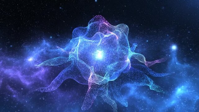 A vibrant, ethereal depiction of a celestial entity radiating energy within a cosmic expanse.