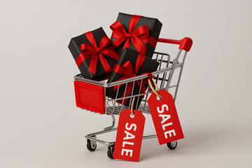 shopping cart with gift boxes