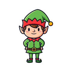 Cute Festive Christmas Elf Cartoon Illustration with Green and Red Costume. PNG Isolated Transparent