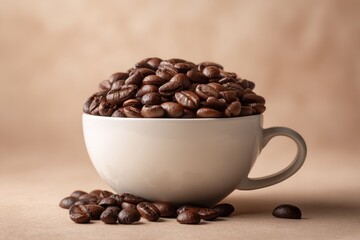 Fototapeta premium Overflowing cup filled with rich roasted coffee beans showcasing a rustic moment of indulgence