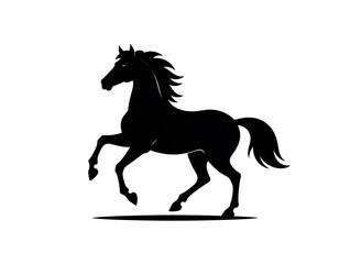 Simple, elegant silhouette of a spirited horse in motion against a plain background.