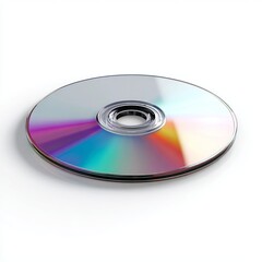 A compact disc reflecting rainbow colors, ready for data storage. The disc is perfectly round and showcases an array of colors. 