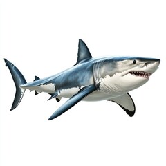 Fototapeta premium Realistic Profile of a Great White Shark Isolated on White