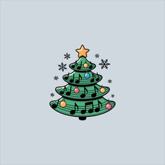 Christmas Tree with Star, Baubles and Musical Notes Design
