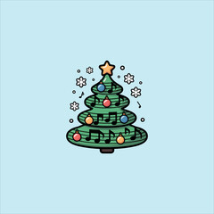Christmas Tree with Star Topper and Musical Decorations