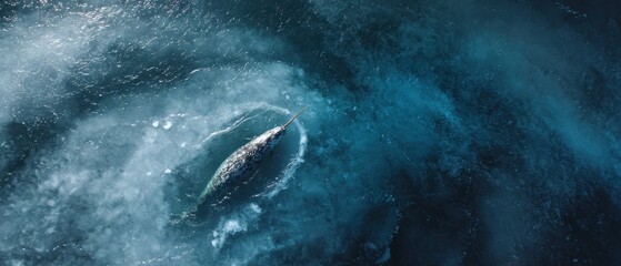 Naklejka premium Whale Breach Majestic Creature Breaking Through Icy Waters in Stunning Aerial View
