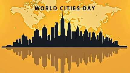 Obraz premium World cities day silhouette of skyline with global map background