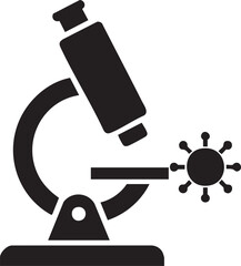 Black silhouette of a microscope examining a virus or bacteria isolated on white background