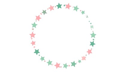 Fototapeta premium A circular frame is formed by many small stars in soft pastel shades of pink and teal, creating a delicate and celebratory design element.