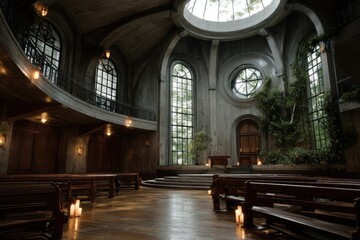 Fototapeta premium Circular church interior with elegant architecture and natural light illuminating serene atmosphere inside Universi building