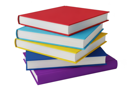 Stack of colorful books isolated on transparent background