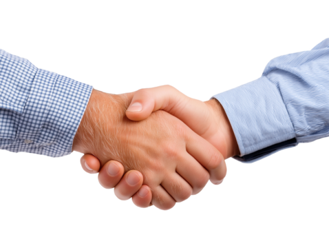 Close-up of a male handshake on transparent background