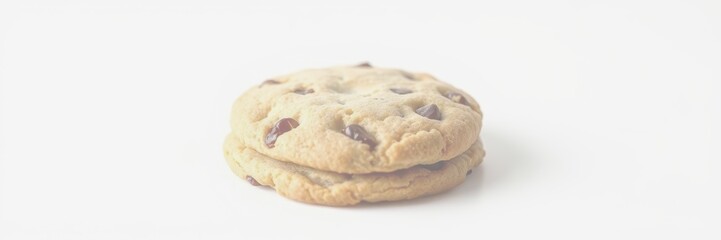 Delicious homemade chocolate chip cookies stacked on a white background - Low Contrast