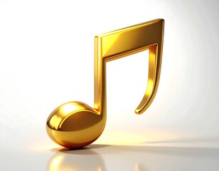 A polished, gleaming gold musical note stands out against a bright white background.