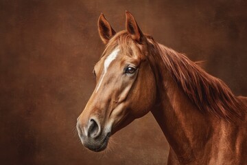 Obraz premium Elegant Chestnut Horse Portrait with Soft Lighting and Warm Tones