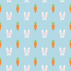 Seamless Pattern Easter Carrots and Bunny Ears