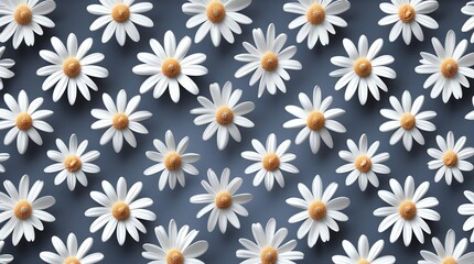 Numerous white daisies with yellow centers are arranged on a dark background