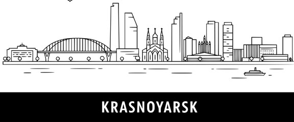 Fototapeta premium Krasnoyarsk skyline with line art, and minimal. 