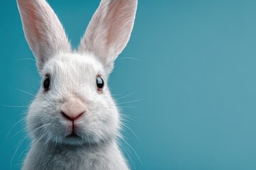 Obraz premium Minimalistic modern easter bunny wallpaper on a soft blue background creating a serene and cheerful atmosphere for spring celebrations and festive decorations