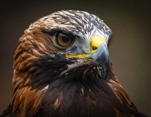 Close-up view of a golden eagle's head, showcasing intricate plumage and sharp focus on the eye and beak.
