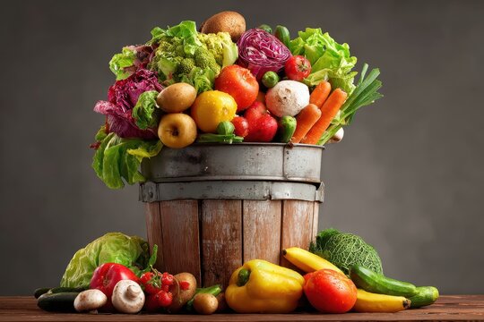 Excessive fresh food waste overflowing from a garbage can in a kitchen environment highlighting concerns of food wastage
