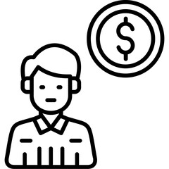 Funny cartoon businessman holding question mark vector icon illustration