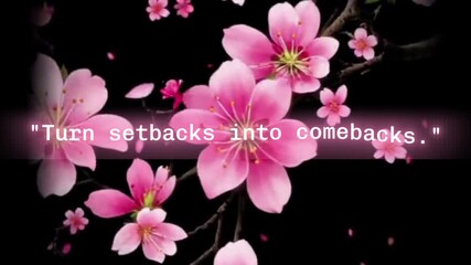 Pink cherry blossoms with text overlay on a black background creating a floral aesthetic design