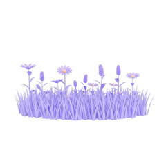 Stylized Pastel Purple Flowers and Grass: A Whimsical 3D Digital Art Illustration. PNG Clipart Transparent