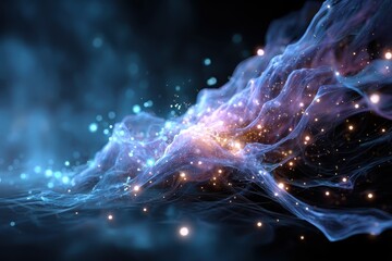 Exploring a vibrant abstract tech background filled with glowing particles creating a captivating visual experience in a digital space