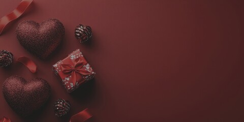 Red decoration with gifts and hearts ideal for romantic occasions and celebrations - Low Contrast