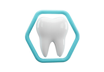 Isolated healthy human tooth inside a protective blue hexagon dental care concept oral hygiene dentistry medical illustration clean white molar