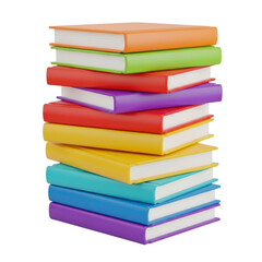 Vibrant stack of colorful 3D rendered books with blank spines and white pages, isolated on a transparent background, representing education and learning.. Transparent Object PNG