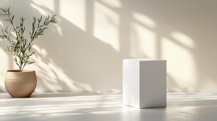 Minimalist White Cube on Pedestal with Natural Light