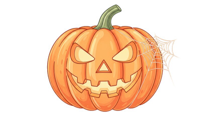 Spooky Jack-o'-Lantern Halloween Pumpkin with Glowing Eyes and Spiderweb Illustration, Ideal for Fall Decorations and Seasonal Celebrations, Transparent Background. PNG Cut Out Transparent