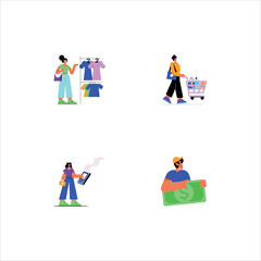 Modern Set of Shopping and Ecommerce Flat Illustrations 