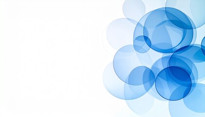 Abstract Blue Bubbles and Overlapping Translucent Circles on White Background