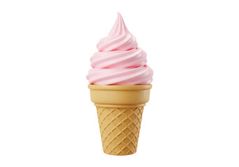 Isolated delicious pink soft serve ice cream in a crispy waffle cone a delightful creamy frozen dessert perfect for summer treats and sweet cravings