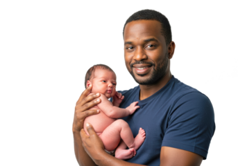 Portrait of a young Afro-American father tenderly holding his newborn baby, emotional concept for Father’s Day and parenting themes