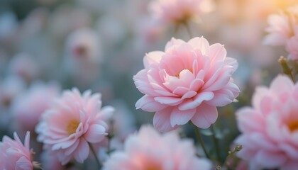 Freshly bloomed pastel flowers in soft focus.
