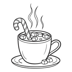 Simple outlined hot cocoa mug with marshmallows icon for winter beverages and comfort