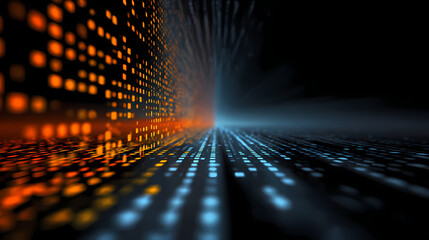 Abstract Data Stream Orange and Blue Digital Dots