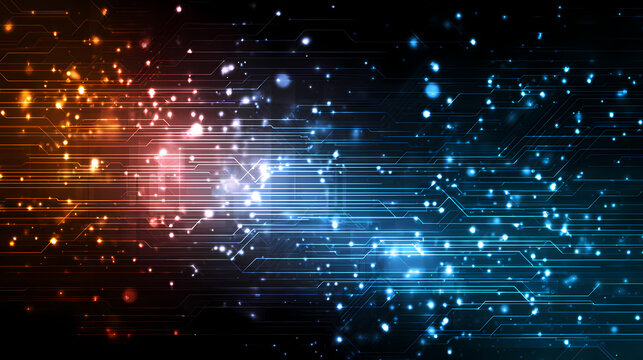 Abstract Technology Circuit Board Background with Bright Particles