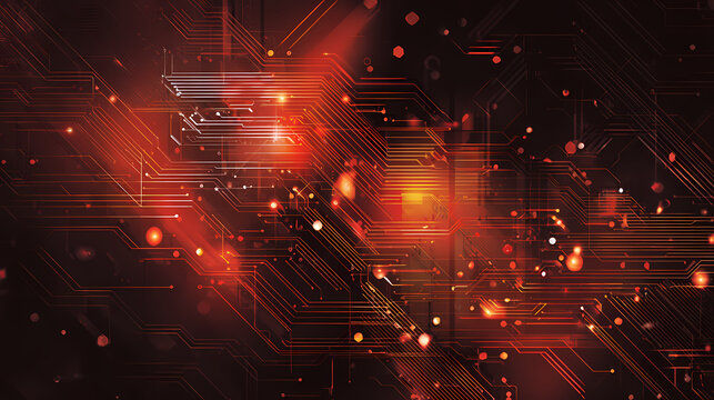 Vibrant Red Circuit Board Abstract Background