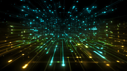 Obraz premium Abstract Digital Matrix Background with Glowing Lights and Data Streams