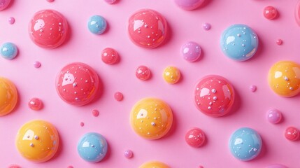 Colorful Glossy Spheres on Pink Textured Background
