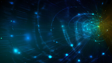 Dynamic Digital Network Connections in a Futuristic Abstract Cyberspace with Glowing Light Trails