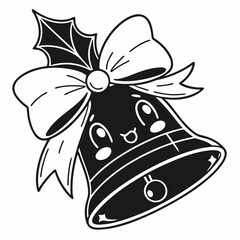 Cute kawaii christmas bell with a large decorative bow and solid blue accents