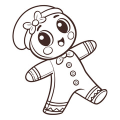 Cute kawaii gingerbread man silhouette with rounded arms for holiday designs