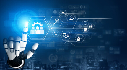 AI optimizing business management system, enhancing productivity, tracking progress, analyzing performance, and automating teamwork coordination across structured operations. Vouch